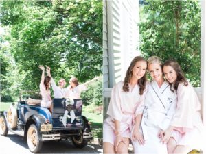 sisters arrive on wedding day in antique car in morristown new hersey