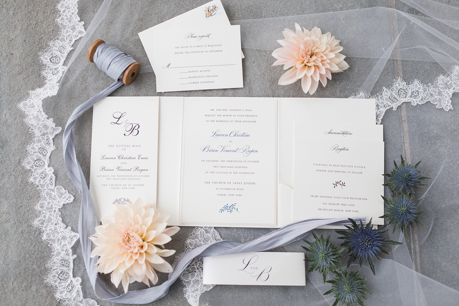 dusty grey peach wedding invitation suite