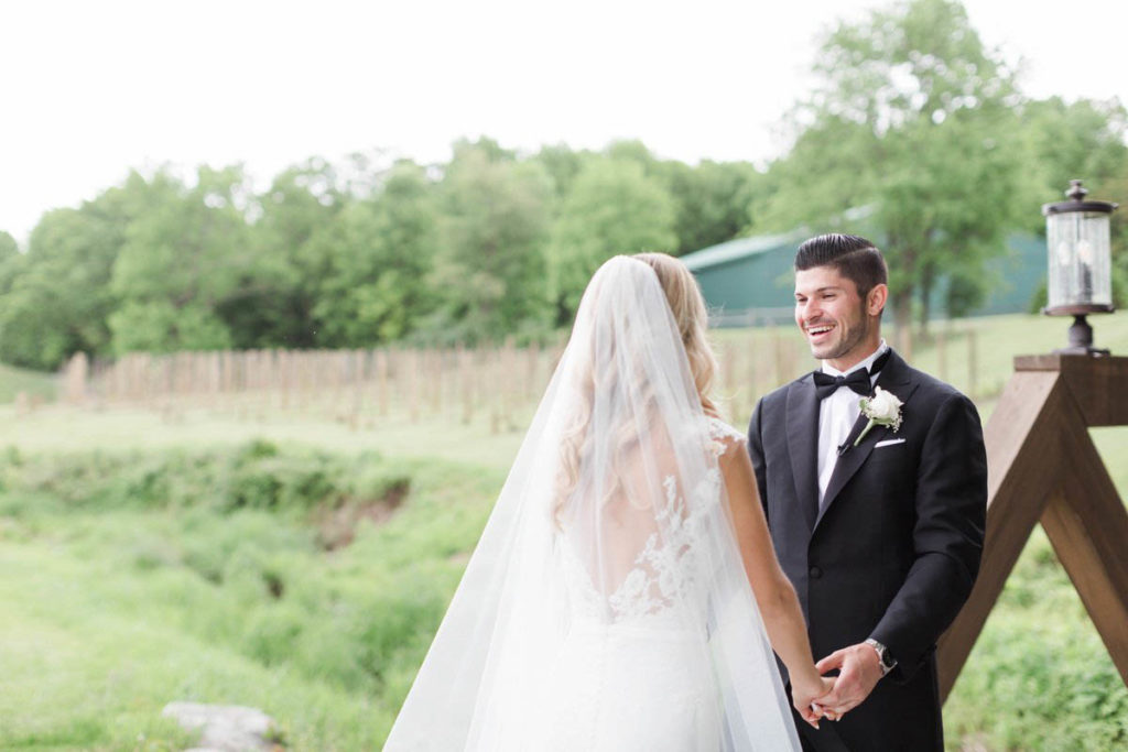 Bear Brook Valley bride and groom first look