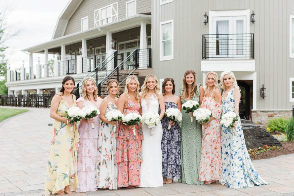colorful bridesmaids floral dresses 