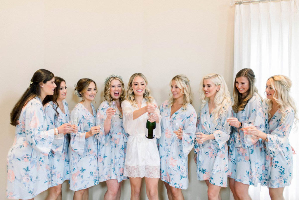 blue floral robes at the getting ready at Bear Brook Valley