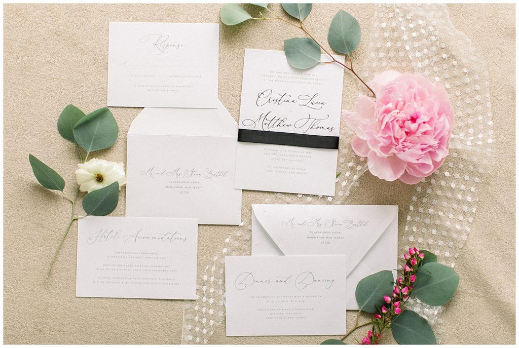 invitation suite for classic romantic country club wedding in new jersey