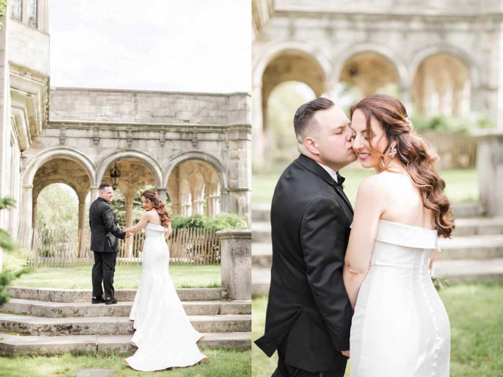gorgeous arches with bride and groom at Planting fields Arboretum