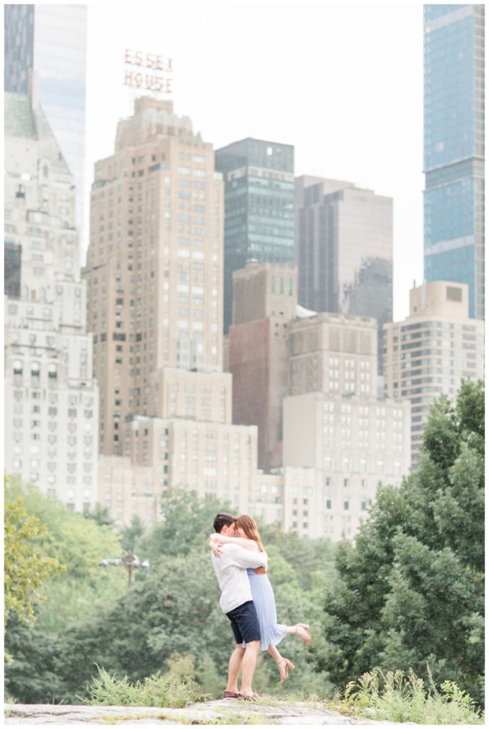 Bride with blue dress with City Views Engagement Session