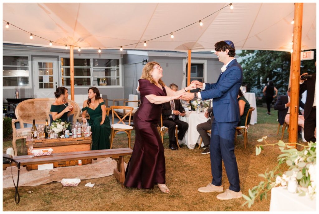 Mother / son dance at backyard tented wedding